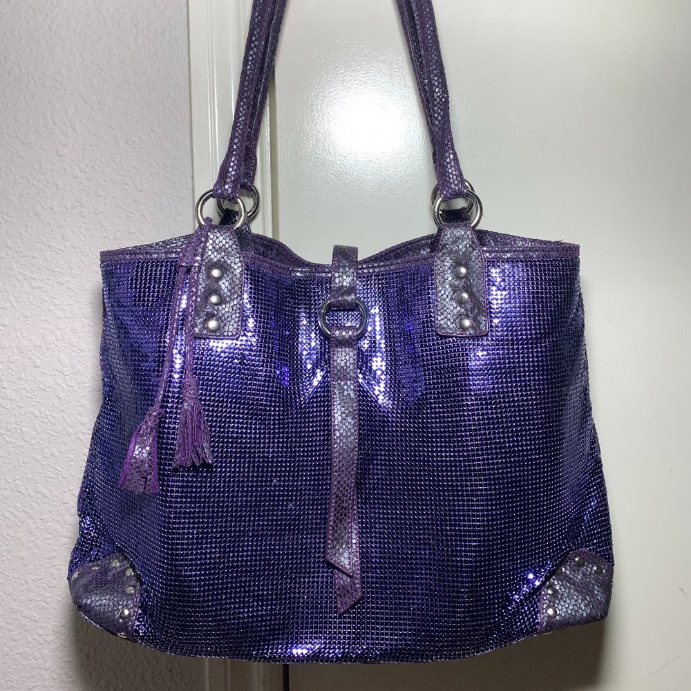 Vintage Whiting & Davis Purple Mesh and Snakeskin Embossed Leather Bag